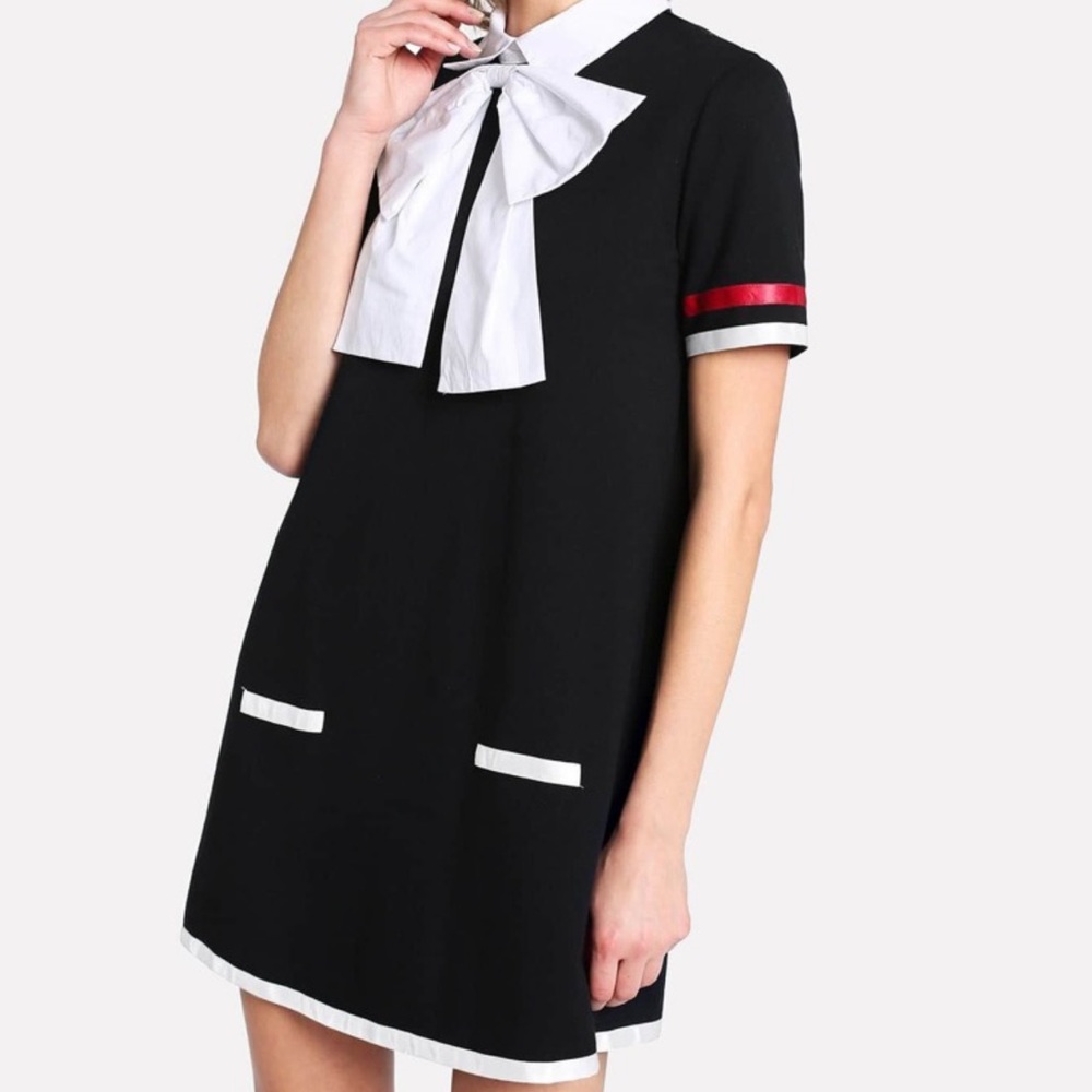 Chickwish NWOT Exaggerate Bow Tie Neck Contrast Tape Dress - Picture 4 of 5